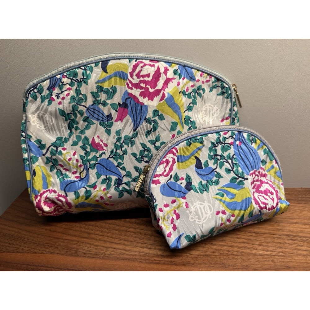 Vintage Christian Dior 2pc Cosmetic Bag Set Floral